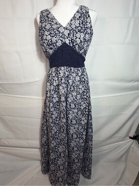 Vintage 70s Non-Stop Mixed Print Floral Polka Dot Empire Waist Maxi Dress Small